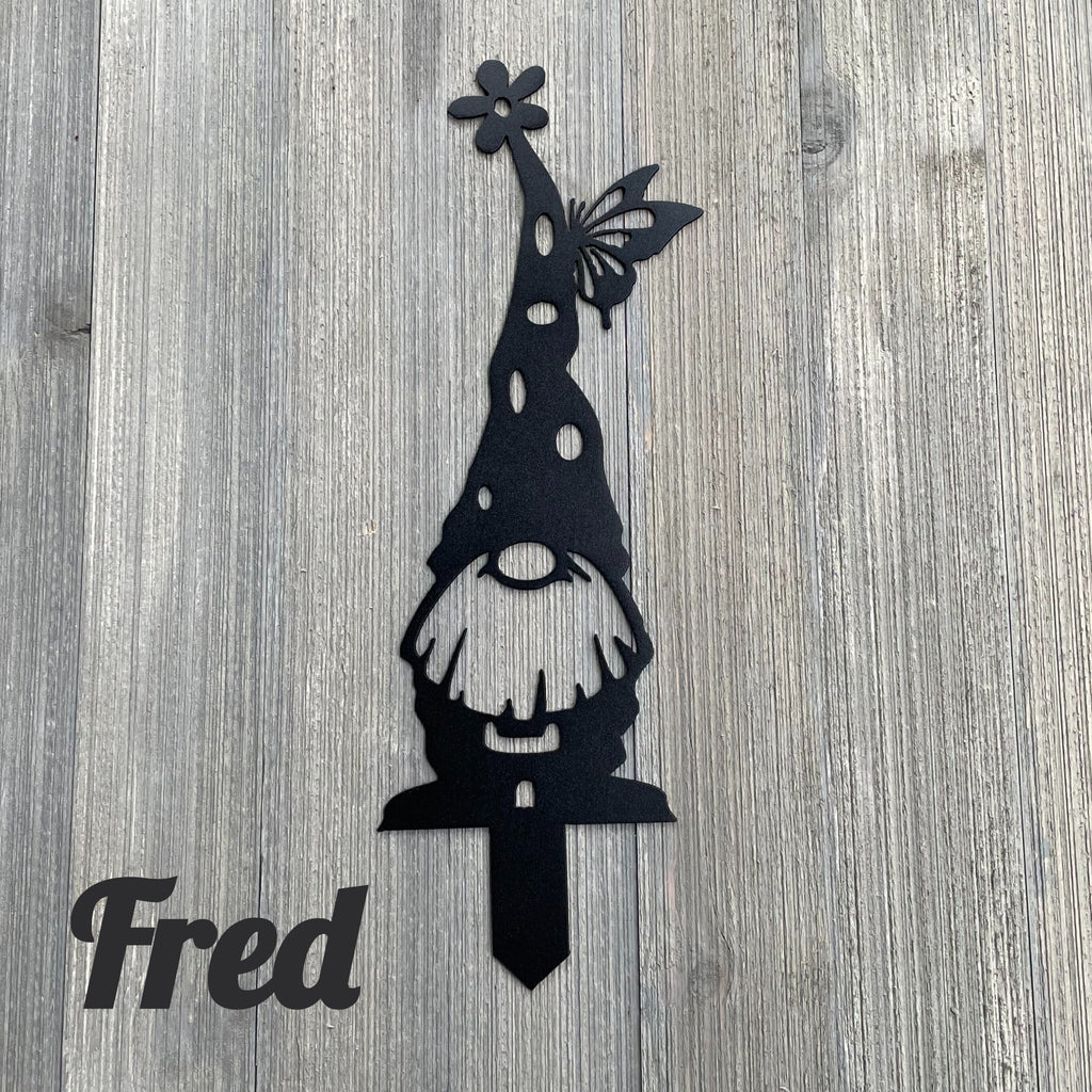 Gnome Yard Stakes Metal Sign Cutout - Metal Garden Gnomes Powder Coated Metal Signs - Set of 5 or Individual Options - Yard Decor - Garden