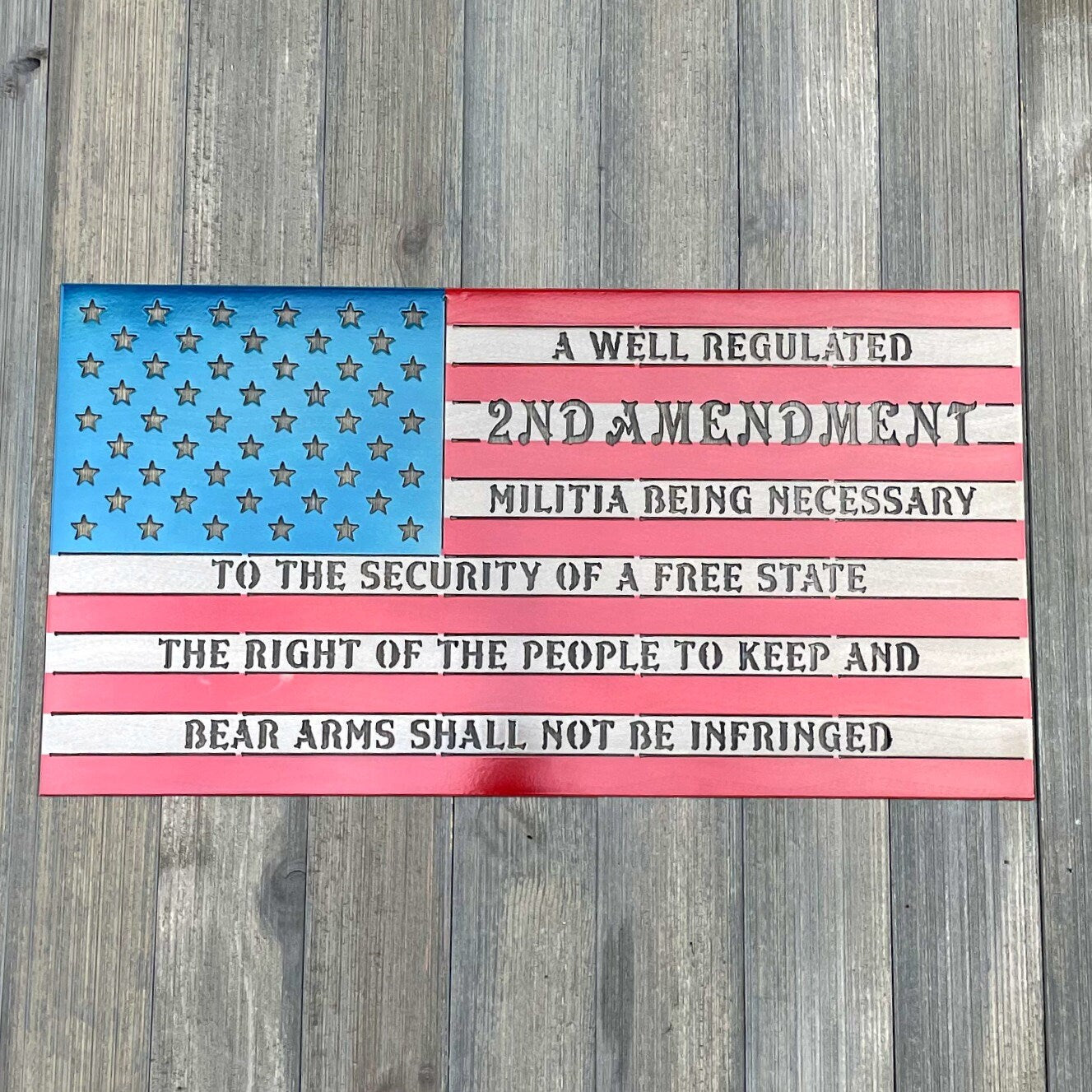 Second Amendment Flag Metal Sign Cutout -Defend Your Right to Bear Arms -2nd Amendment Powder Coated Sign - American Flag Design -USA Flag