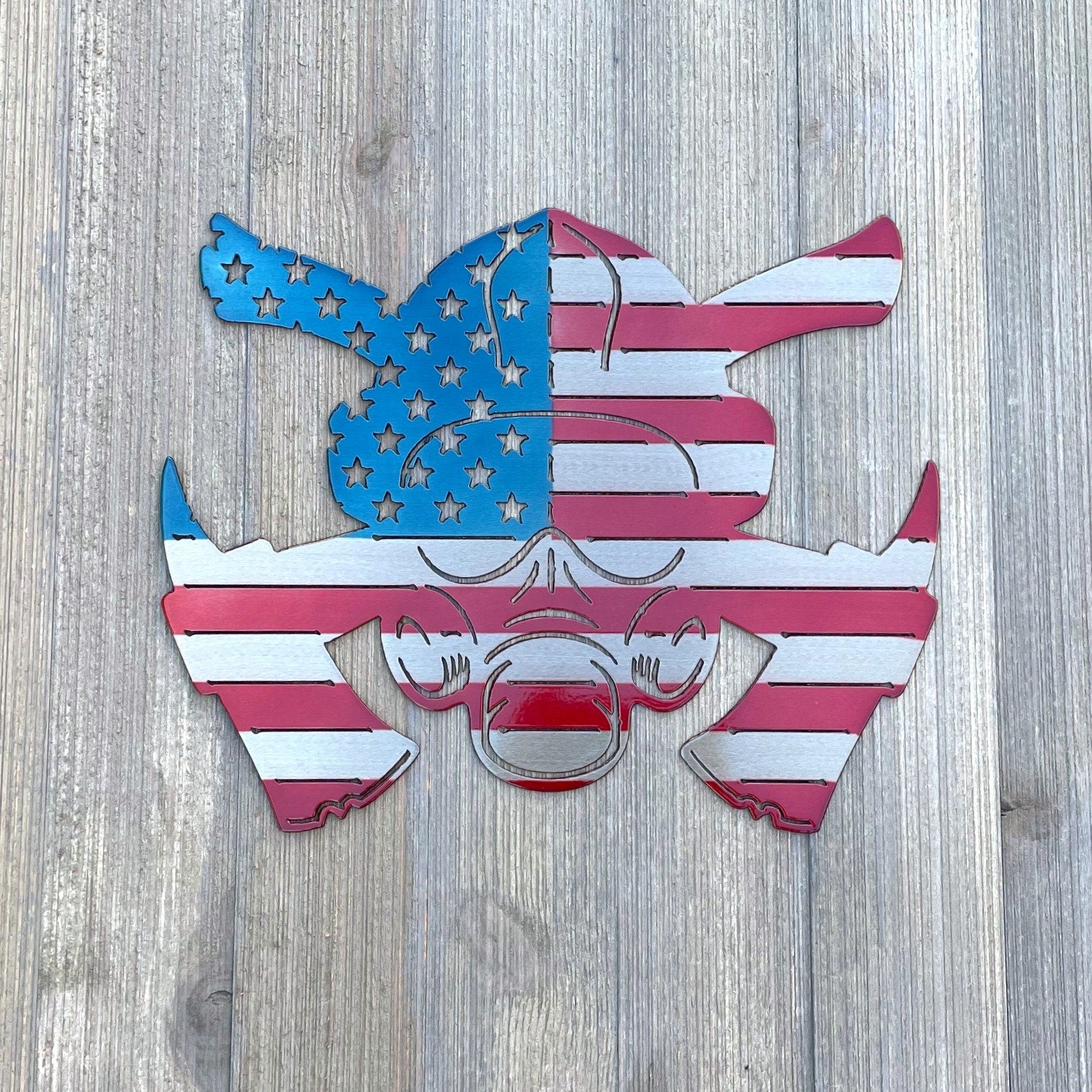 Firefighter Flag Metal Sign Cutout - Honor Our Heroes - Powder Coated Metal Sign with Firefighter, American Flag, and Axes Design