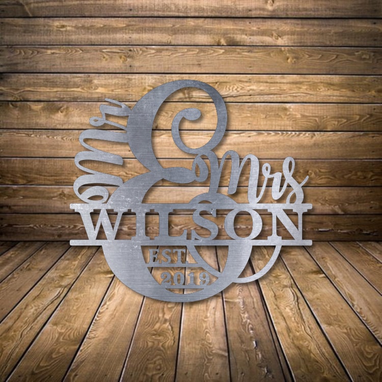 Personalized Mr & Mrs Monogram - Custom Mr and Mrs Sign - Personalized Powder Coated Sign Family Name and Established Year