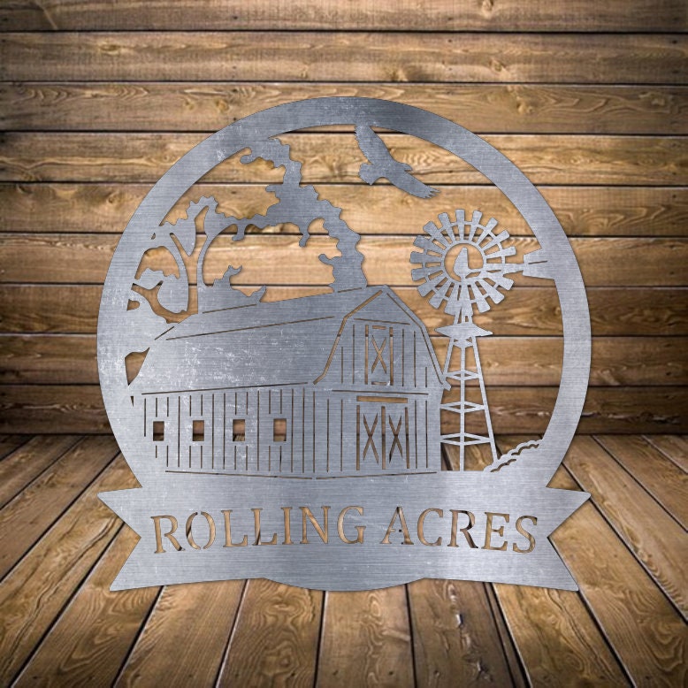 Personalized Barn and Windmill Monogram - Custom Sign with Barn and Windmill - Personalized Powder Coated Metal Sign - Family Name Sign