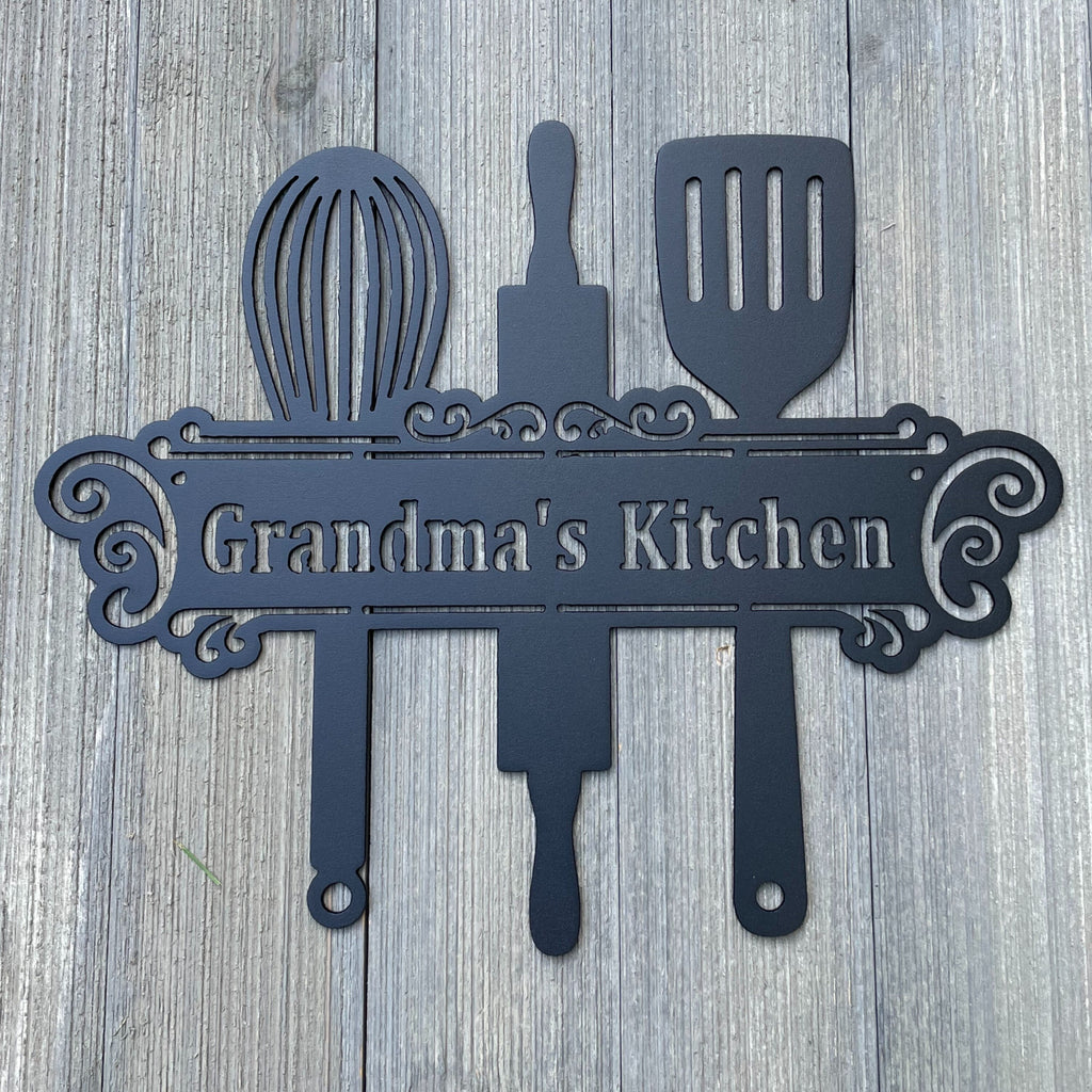 Grandma's Kitchen - Mom's Kitchen Metal Sign Cutout - Powder Coated Metal Kitchen Utensil Sign - A Heartwarming Home Decor Piece for A Cook!