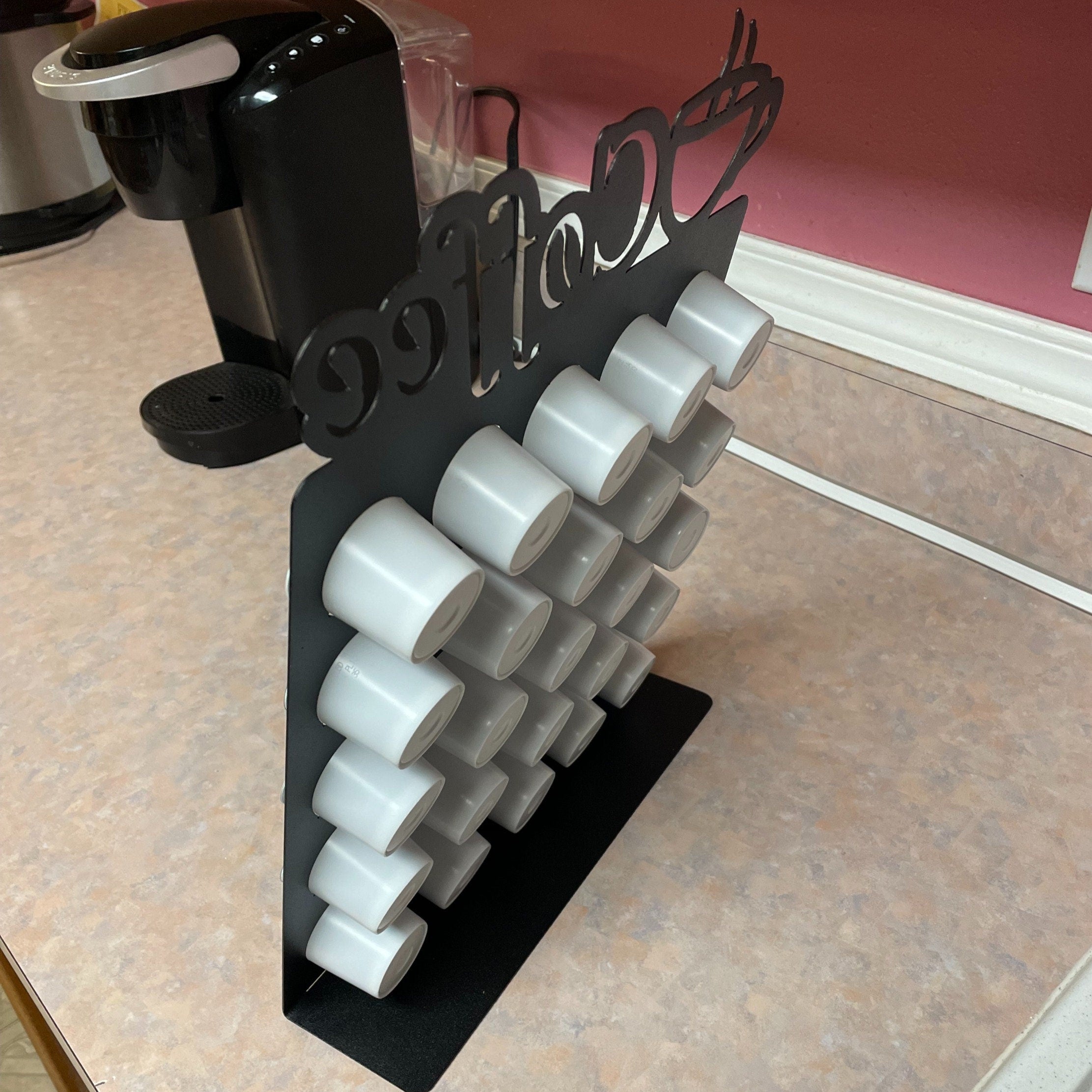 Metal K Cup Holder - Coffee Cup Organizer - Powder Coated Metal K-Cup Holder Sign - The Perfect Counter Organizer for Any Coffee Lover!