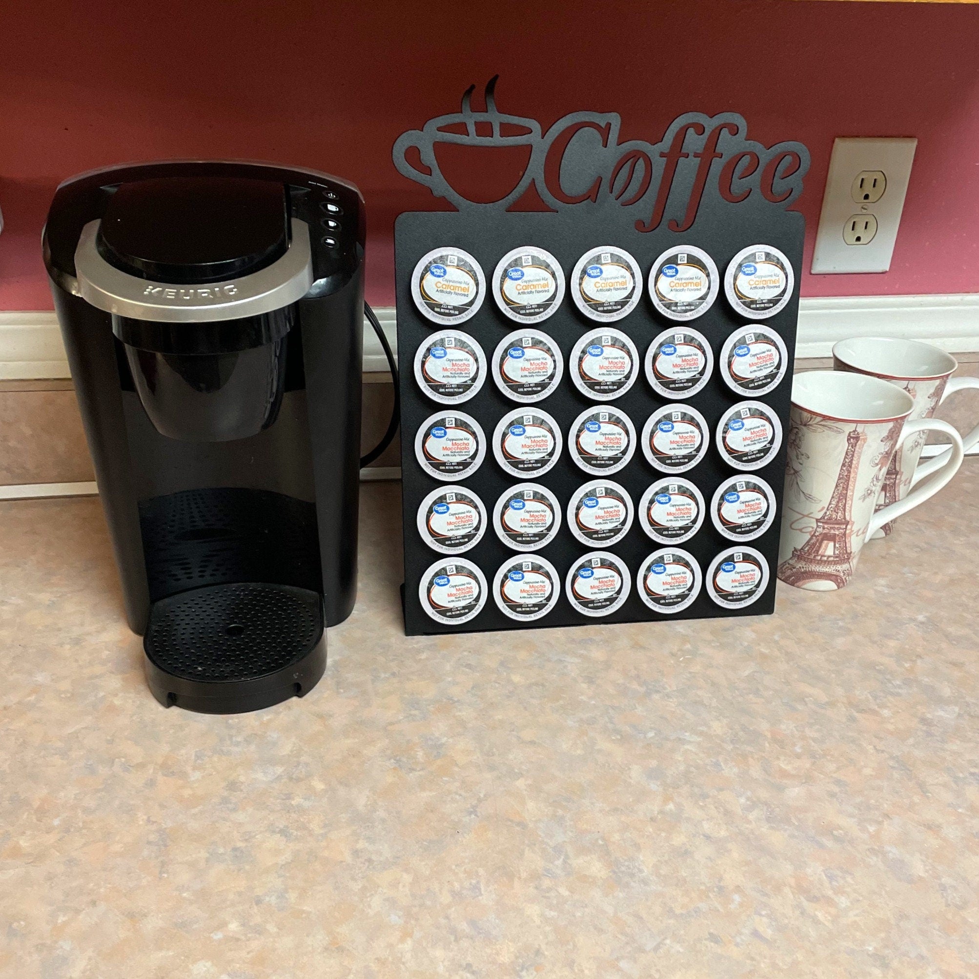 Metal K Cup Holder - Coffee Cup Organizer - Powder Coated Metal K-Cup Holder Sign - The Perfect Counter Organizer for Any Coffee Lover!