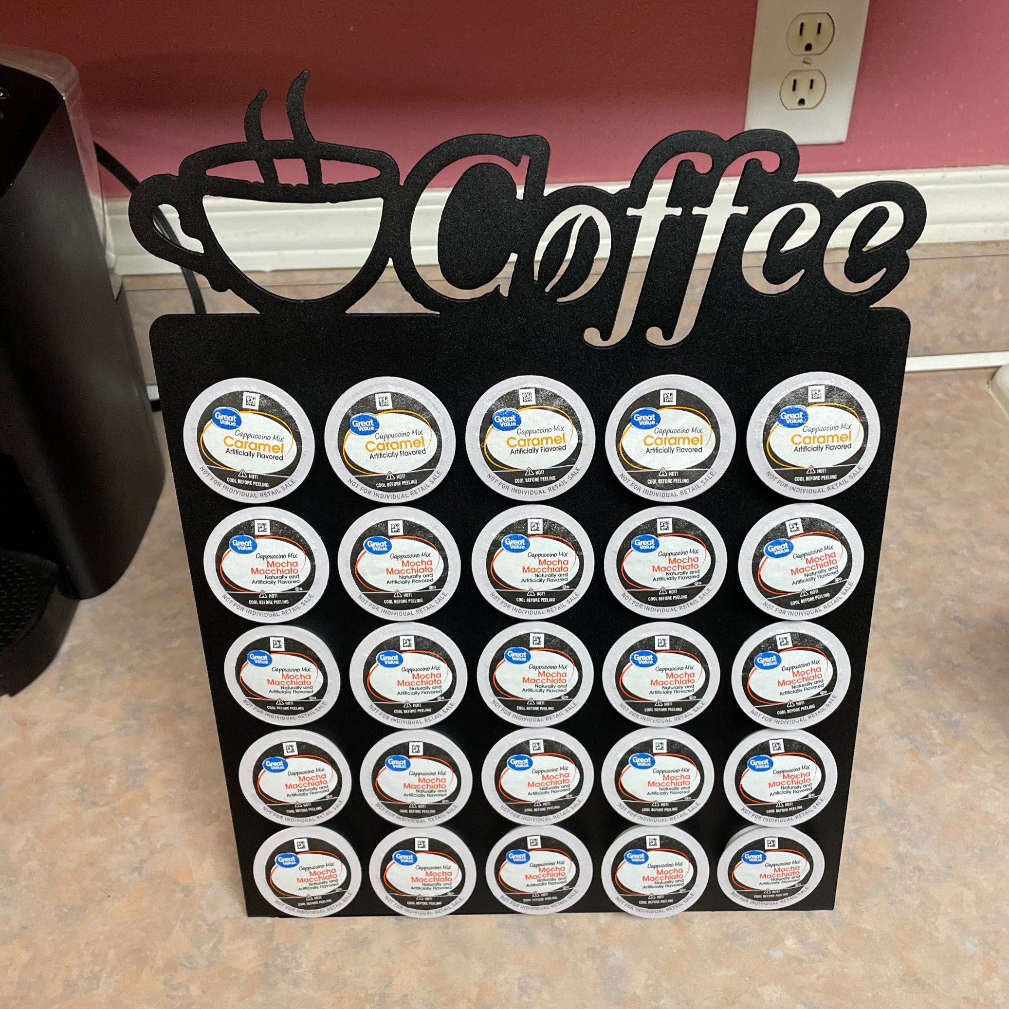 Metal K Cup Holder - Coffee Cup Organizer - Powder Coated Metal K-Cup Holder Sign - The Perfect Counter Organizer for Any Coffee Lover!