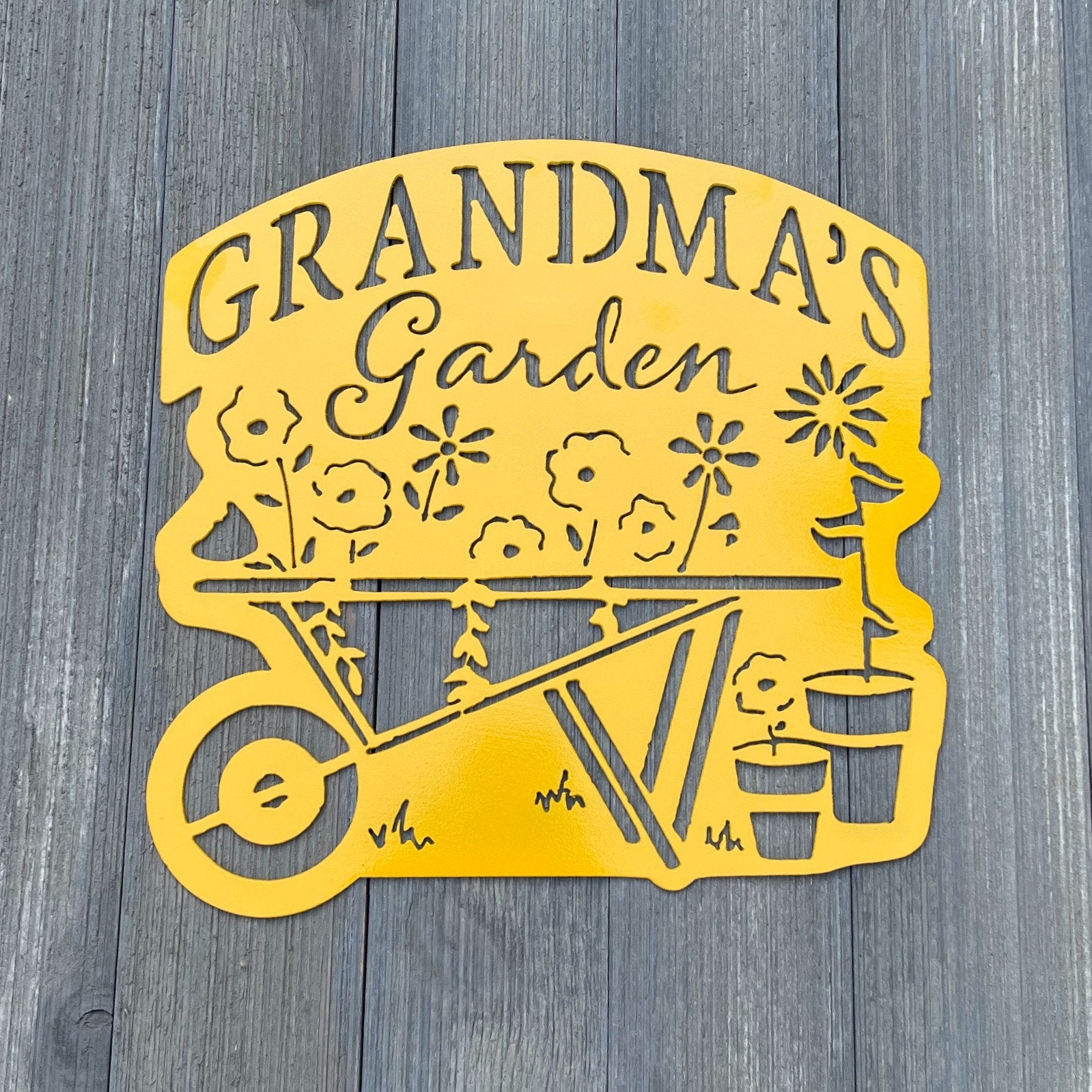 Grandma's Garden Metal Sign Cutout - - Wheelbarrow and Flowers Decor - Garden Decor - Yard Decor - Gift For Grandma