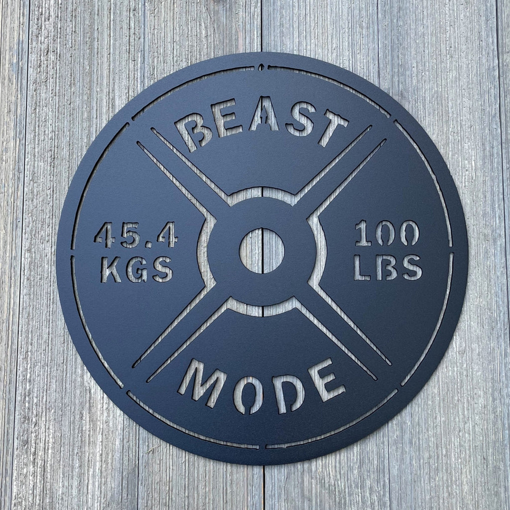 Beast Mode - Gym Motivation Metal Sign Cutout -Powder Coated Metal Sign - Lifting Weight Fitness Decor - Gym Decor