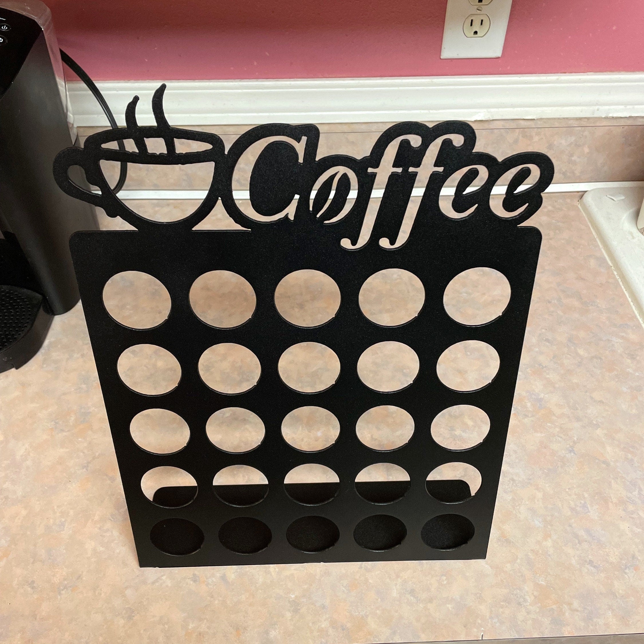 Metal K Cup Holder - Coffee Cup Organizer - Powder Coated Metal K-Cup Holder Sign - The Perfect Counter Organizer for Any Coffee Lover!
