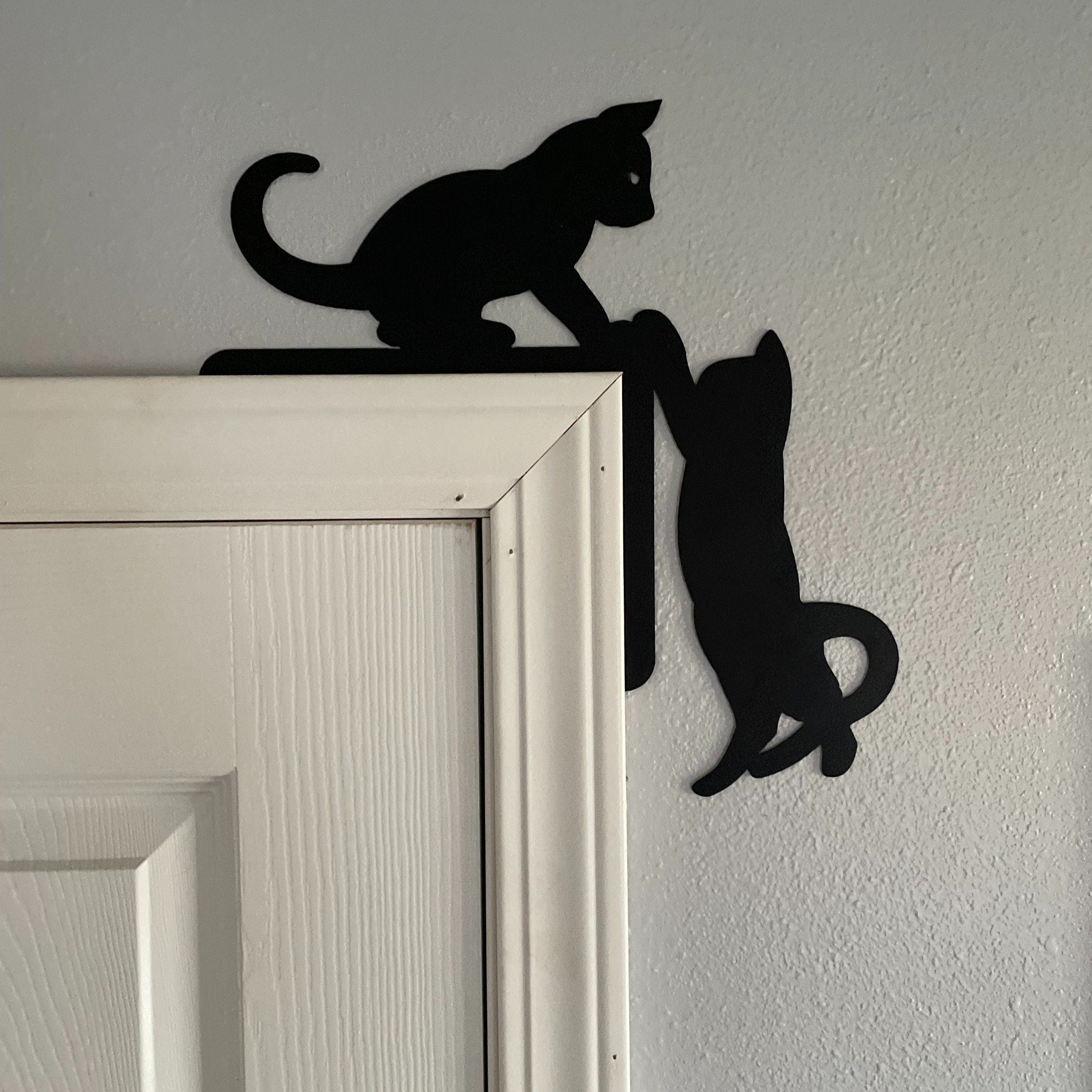 Cat Door Hanger Metal Sign Cutout - Metal Door Hanger with Adorable Cats - Furry Feline Door Hanger