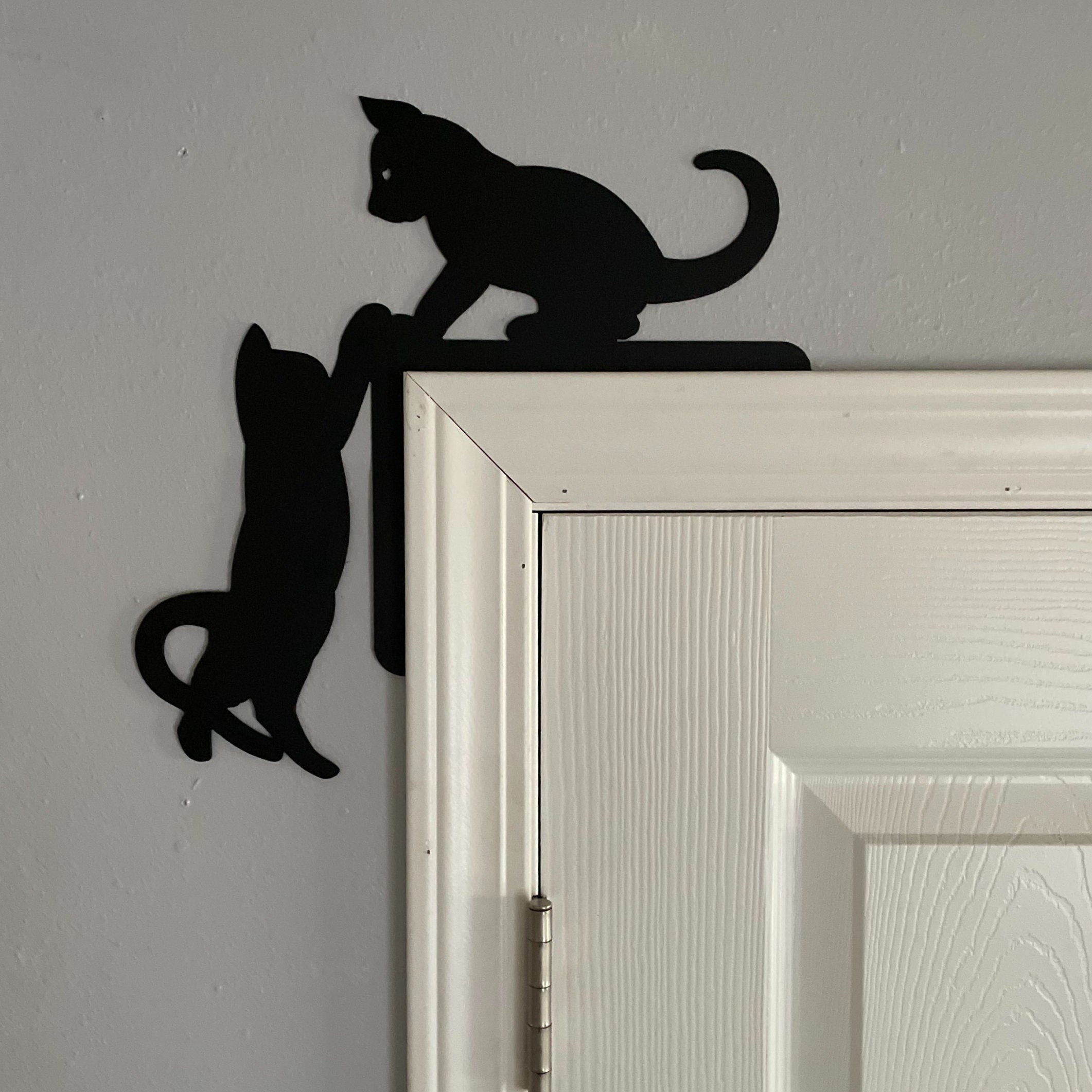 Cat Door Hanger Metal Sign Cutout - Metal Door Hanger with Adorable Cats - Furry Feline Door Hanger