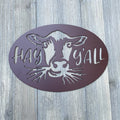 Hay Y'all Metal Sign Cutout - Powder Coated Metal Sign with Cow Chewing Hay Design - Funny Farmhouse Decor