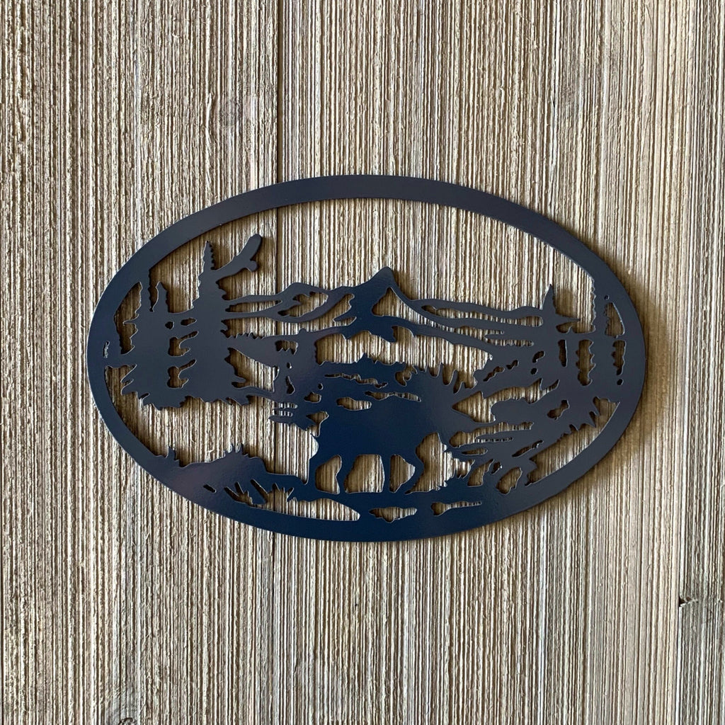 Moose Scene Metal Sign Cutout - Breathtaking Forest Scene Powder Coated Metal Sign - A Stunning Addition to Any Outdoor-Inspired Decor!