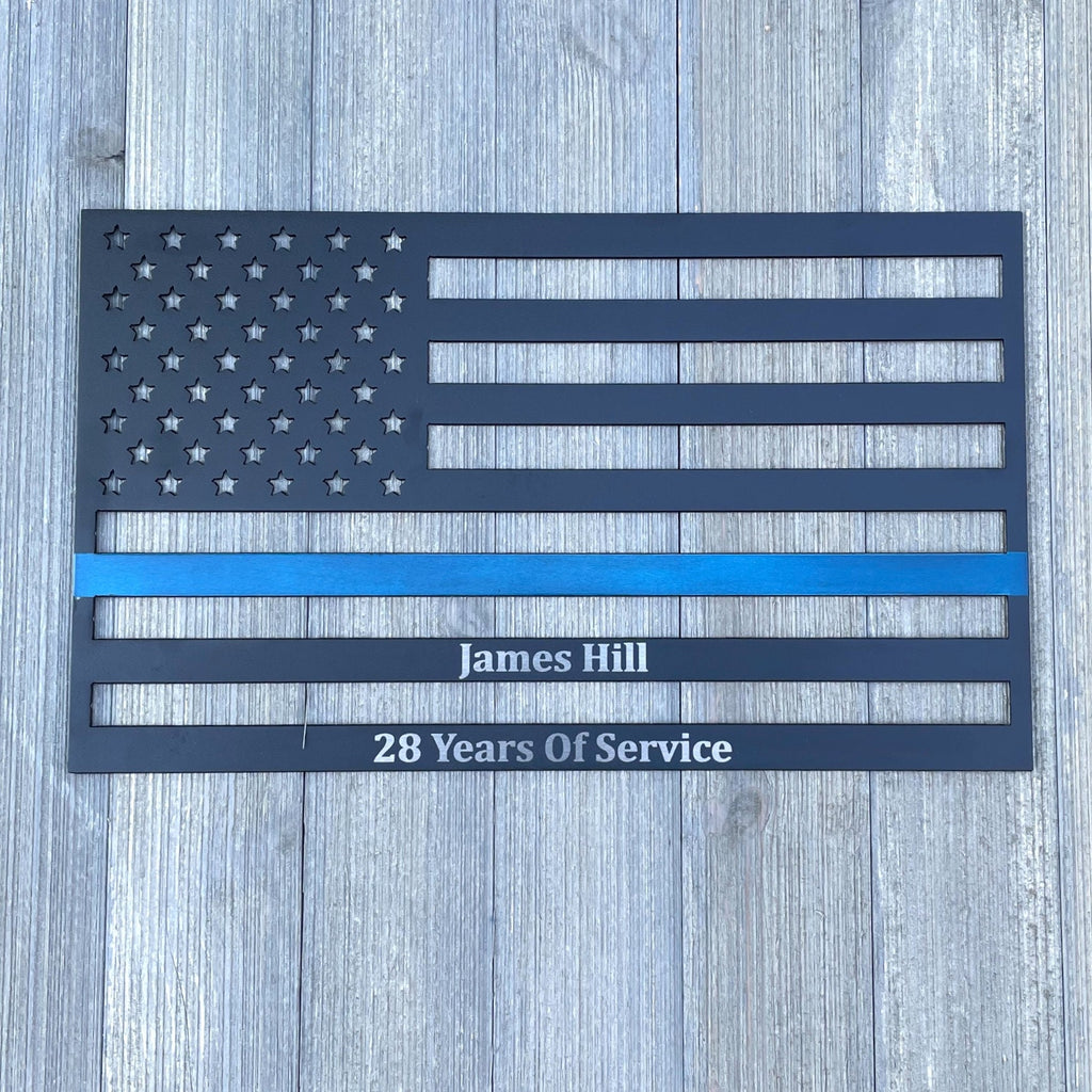 Thin Blue Line Police Memorial Flag –Personalized Metal Wall Art | Law Enforcement Tribute Gift, Officer Retirement, Fallen Hero Remembrance