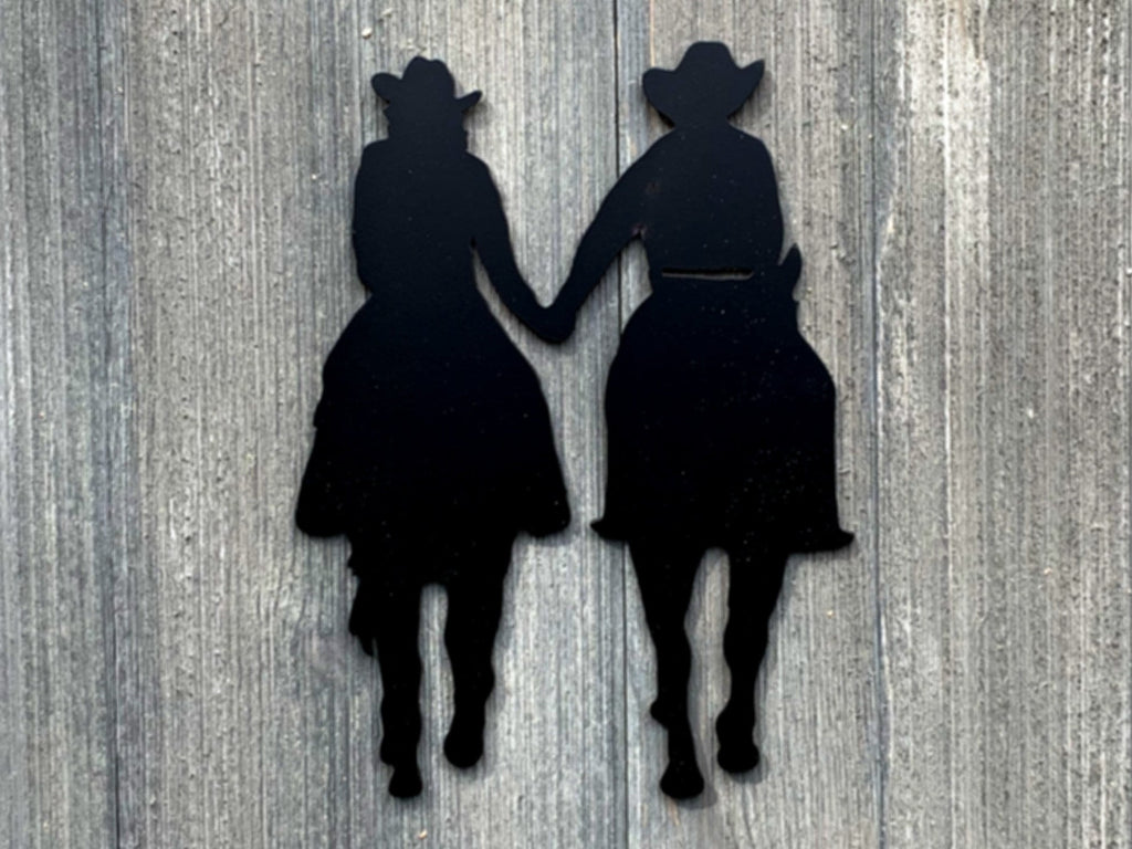 Mounted Couple Metal Sign Cutout - Romantic Cowboy Riding Horse with Cowgirl Metal Wall Art Sign