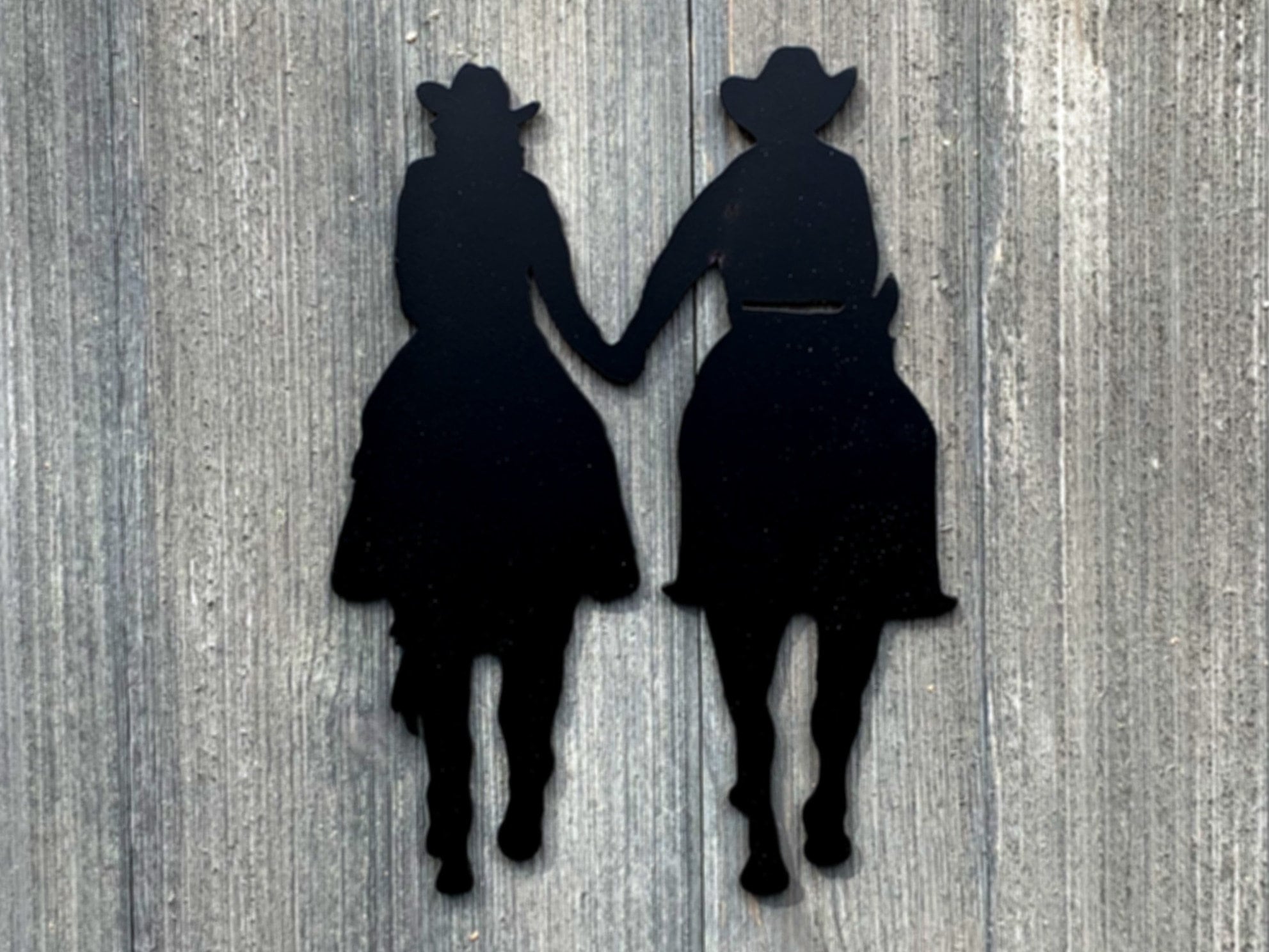 Mounted Couple Metal Sign Cutout - Romantic Cowboy Riding Horse with Cowgirl Metal Wall Art Sign