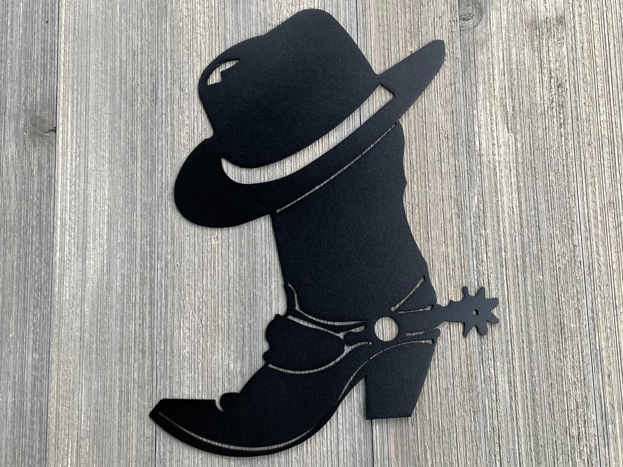 Boot and Hat Metal Sign Cutout - Rustic Western Cowboy Boot and Hat Metal Wall Art Sign