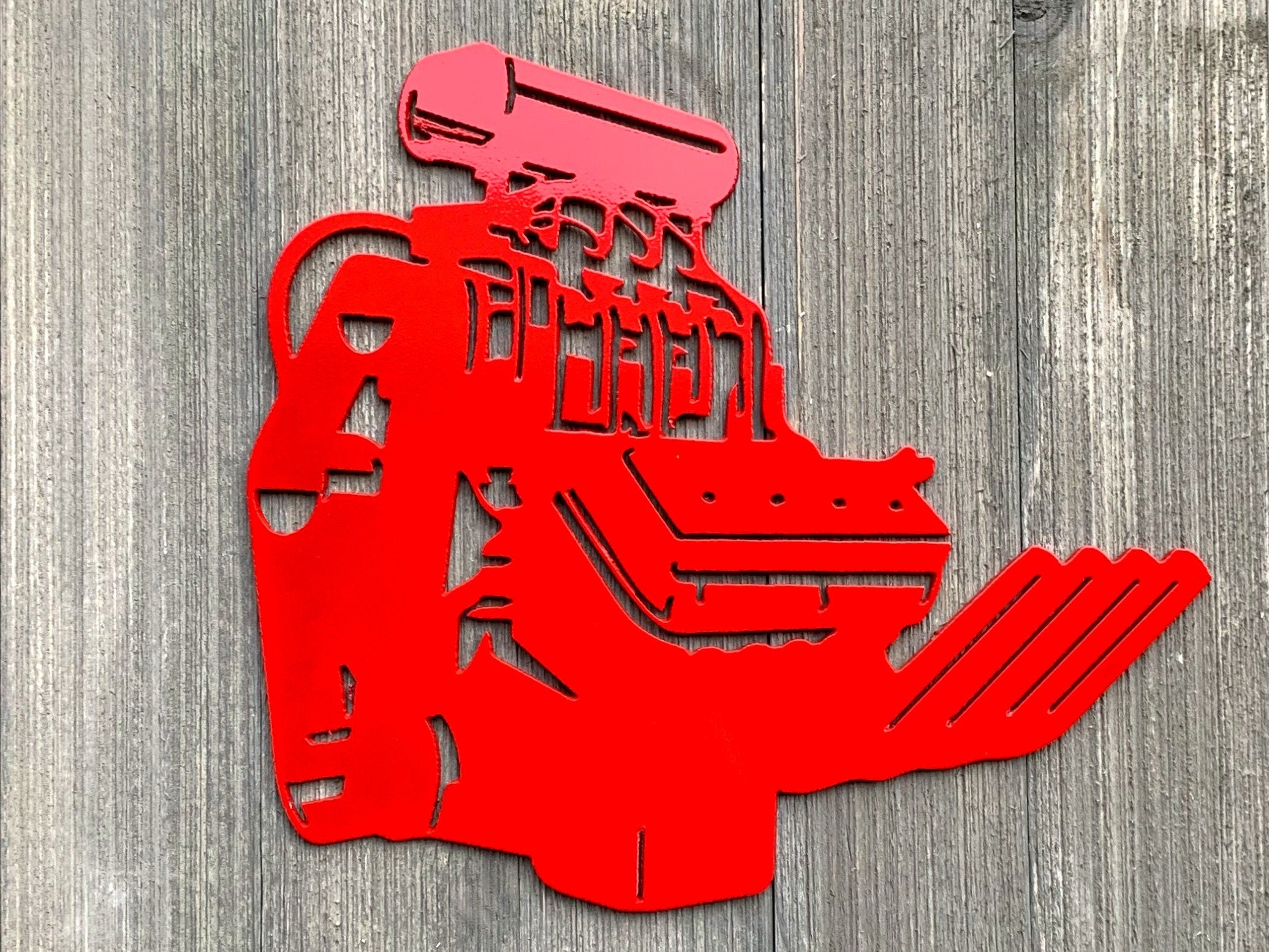 Engine Metal Sign Cutout - V8 Engine with Blower Design - Super Charger Sign