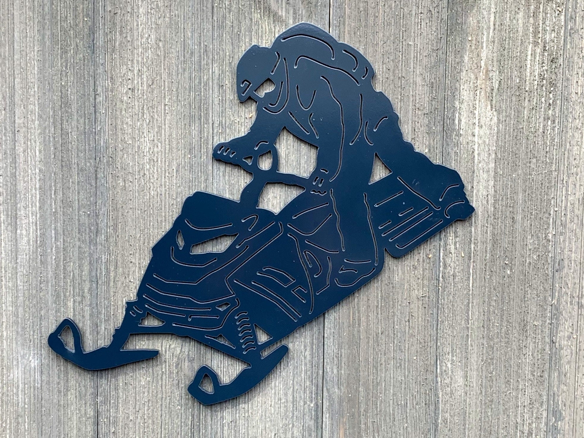 Skidoo Sidehill Metal Sign Cutout - Powder Coated Metal Snowmobile Scene Sign - The Ultimate Winter Wall Art!