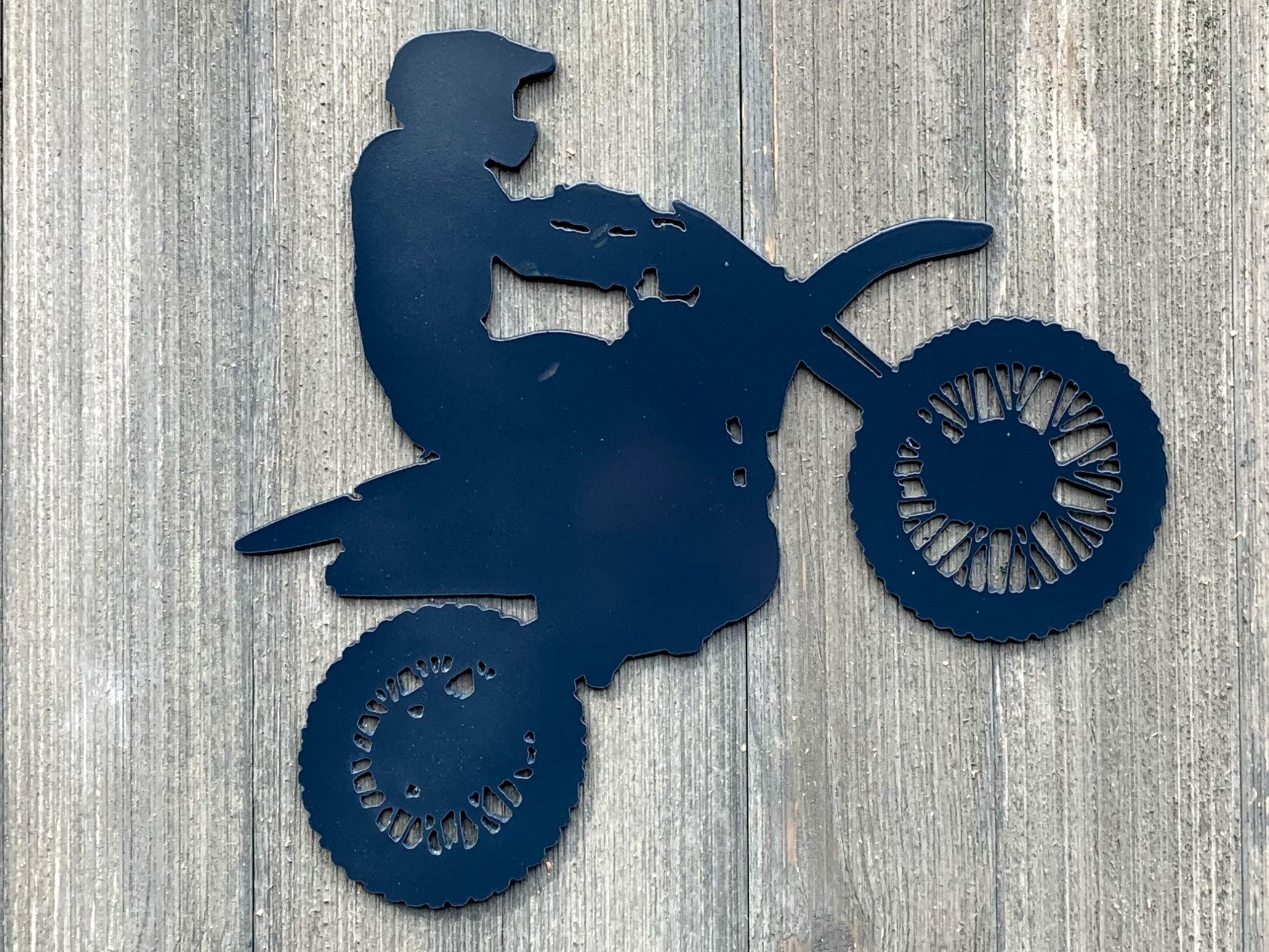 Dirt Bike Metal Sign Cutout - Custom Powder Coated Metal Dirtbike Rider Sign - The Perfect Wall Art for Any Off-Road Enthusiast!