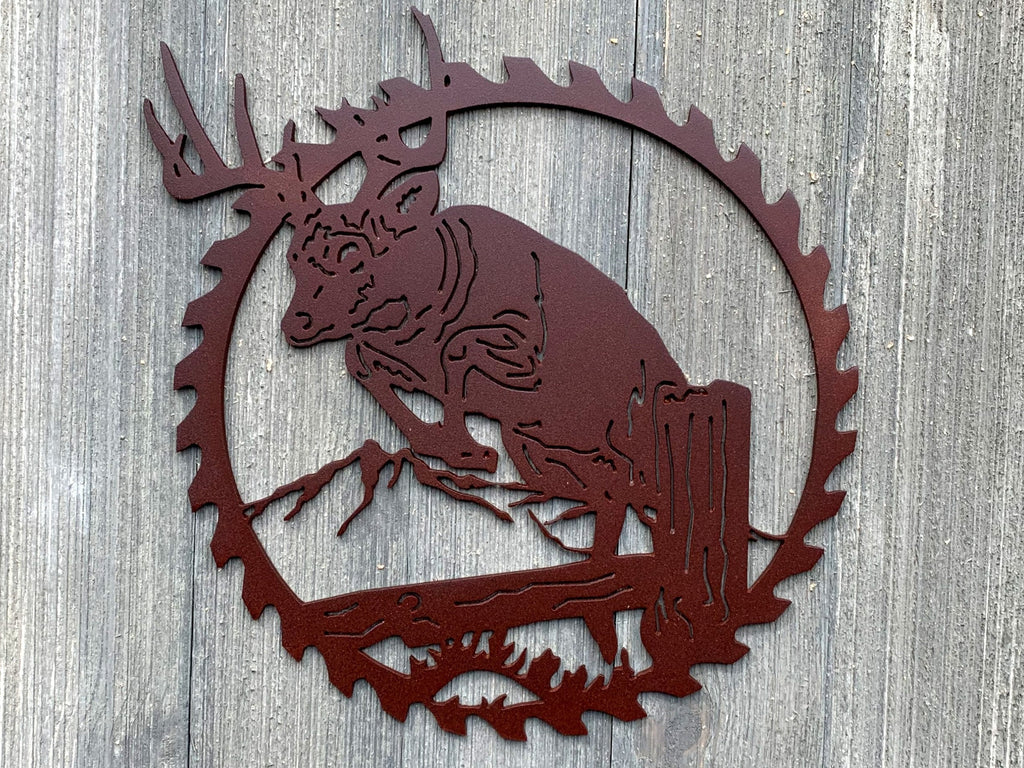 Deer Sawblade Metal Sign Cutout - Powder Coated Metal Buck Sawblade Sign - A Unique and Eye-Catching Addition to Your Home Decor!