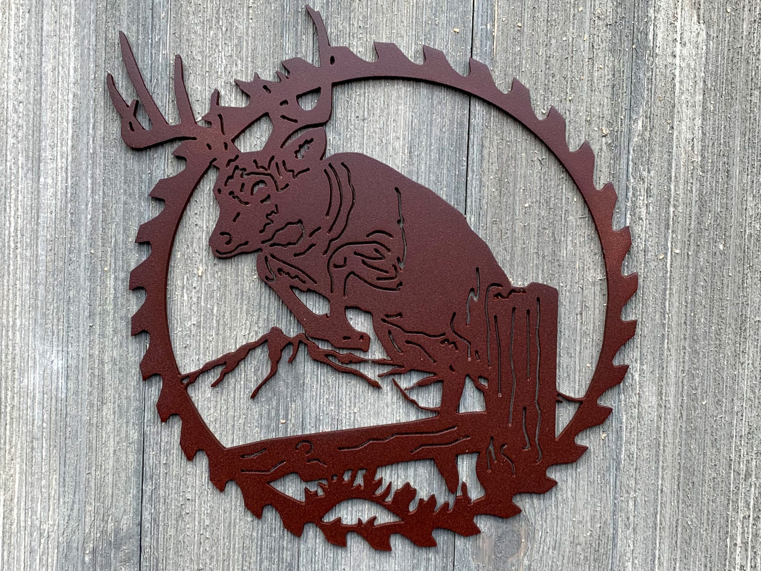Deer Sawblade Metal Sign Cutout - Powder Coated Metal Buck Sawblade Sign - A Unique and Eye-Catching Addition to Your Home Decor!