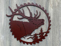 Elk Sawblade Metal Sign Cutout - Bring the Beauty of Elk into Your Home: Powder Coated Metal Sign Of an Elk Bugling Within a Sawblade Border