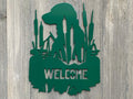 Welcome - Lab Metal Sign Cutout - Hunting Cabin Welcome Sign - Powder Coated Metal - Lab and Cat Tails