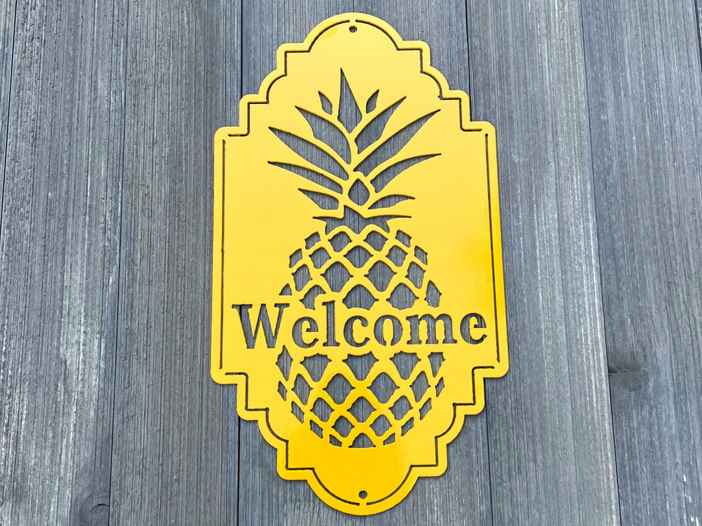 Pineapple Welcome Metal Sign Cutout - Tropical Welcome Sign - Powder Coated Metal - Pineapple Design