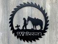 Praying Cowboy Metal Sign Cutout - Cowboy's Final Rest: Praying at Grave with Horse Metal Wall Art Sign