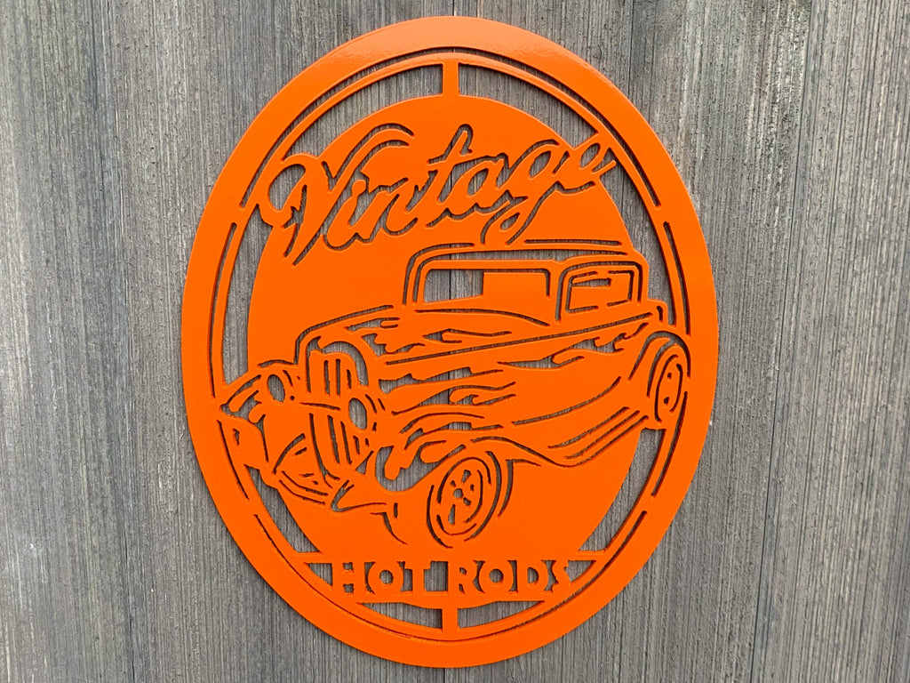 Vintage Hot Rod Metal Sign Cutout - Classic Hot Rod Sign - Powder Coated Metal for a Retro Look