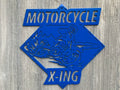 Motorcycle X-Ing Metal Sign Cutout - Powder Coated Metal Dirtbike Rider Sign - A Must-Have for Any Off-Road Enthusiast!