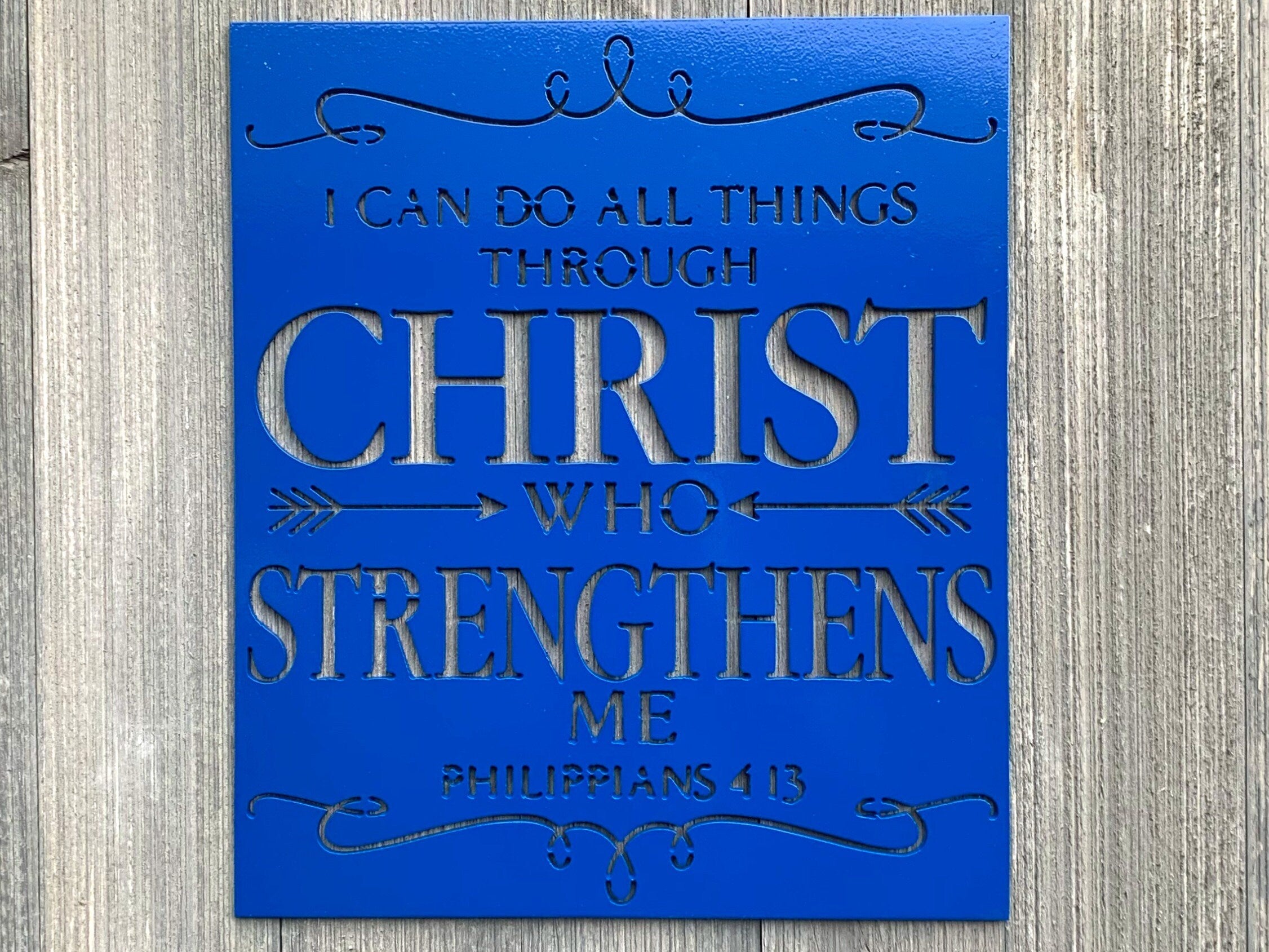 Philippians 4:13- Square Metal Sign Cutout - Inspiring Philippians 4 13 Powder Coated Metal Wall Art - Christian Home Decor