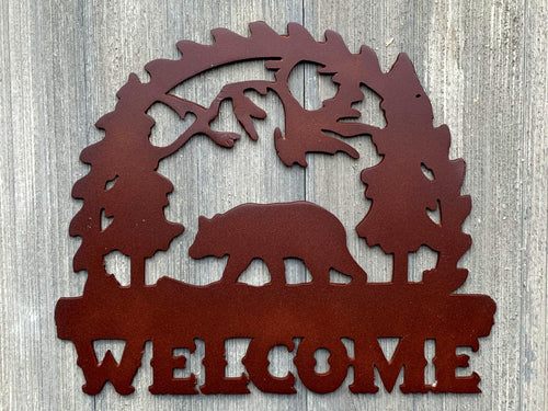 Bear Welcome Sign Metal Sign Cutout - Welcome to the Mountains Powder Coated Metal Wall Art - Nature Inspired Home Decor