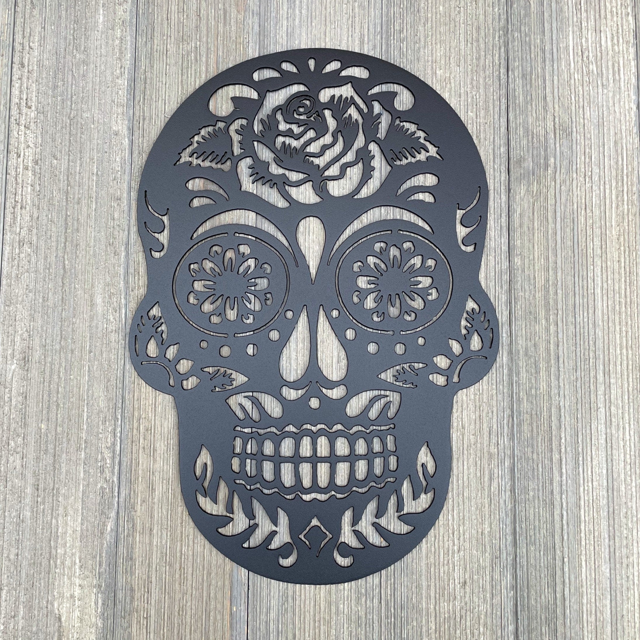 Sugar Skull Splendor: Metal Sign with Intricate Day of the Dead Design – Unique Wall Art Decor