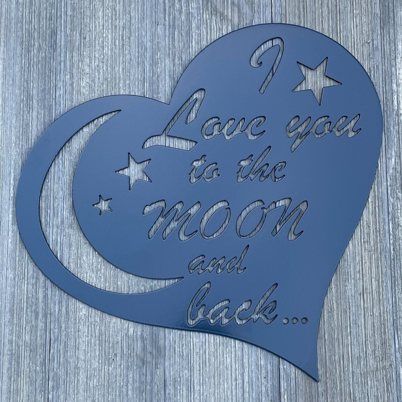 I Love You to the Moon and Back Heart: Celestial Metal Sign for Heartfelt Home Decor