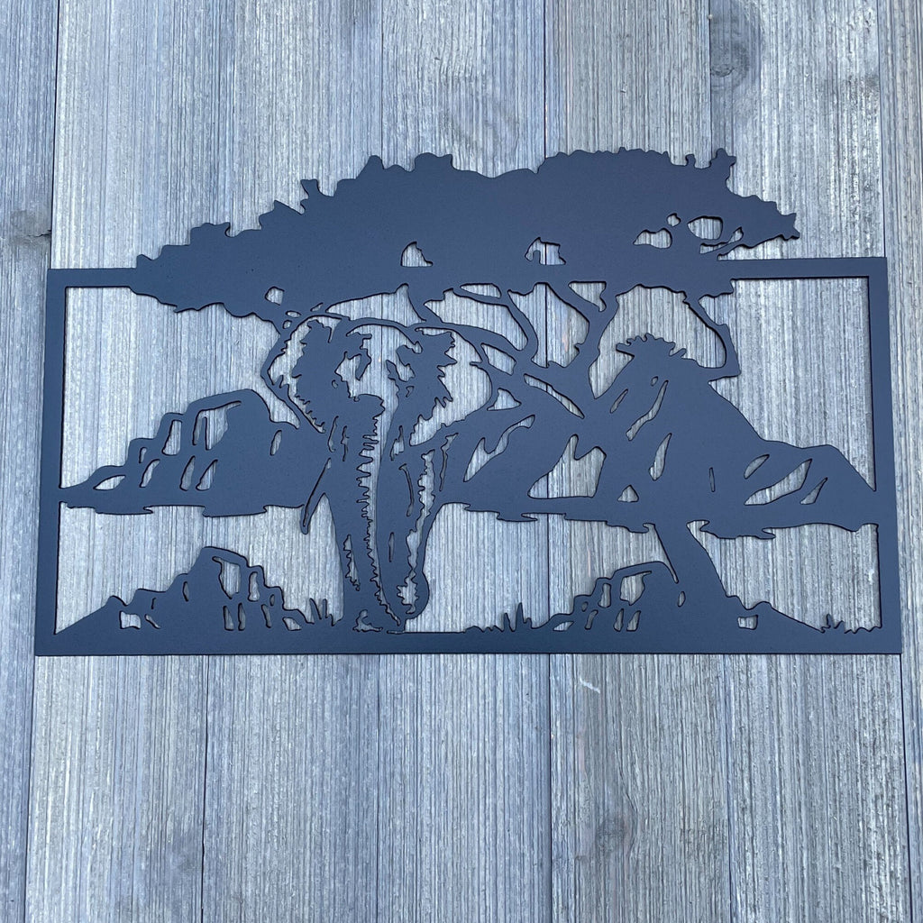 Safari Majesty: Metal Elephant on the African Savanna Metal Sign Cutout