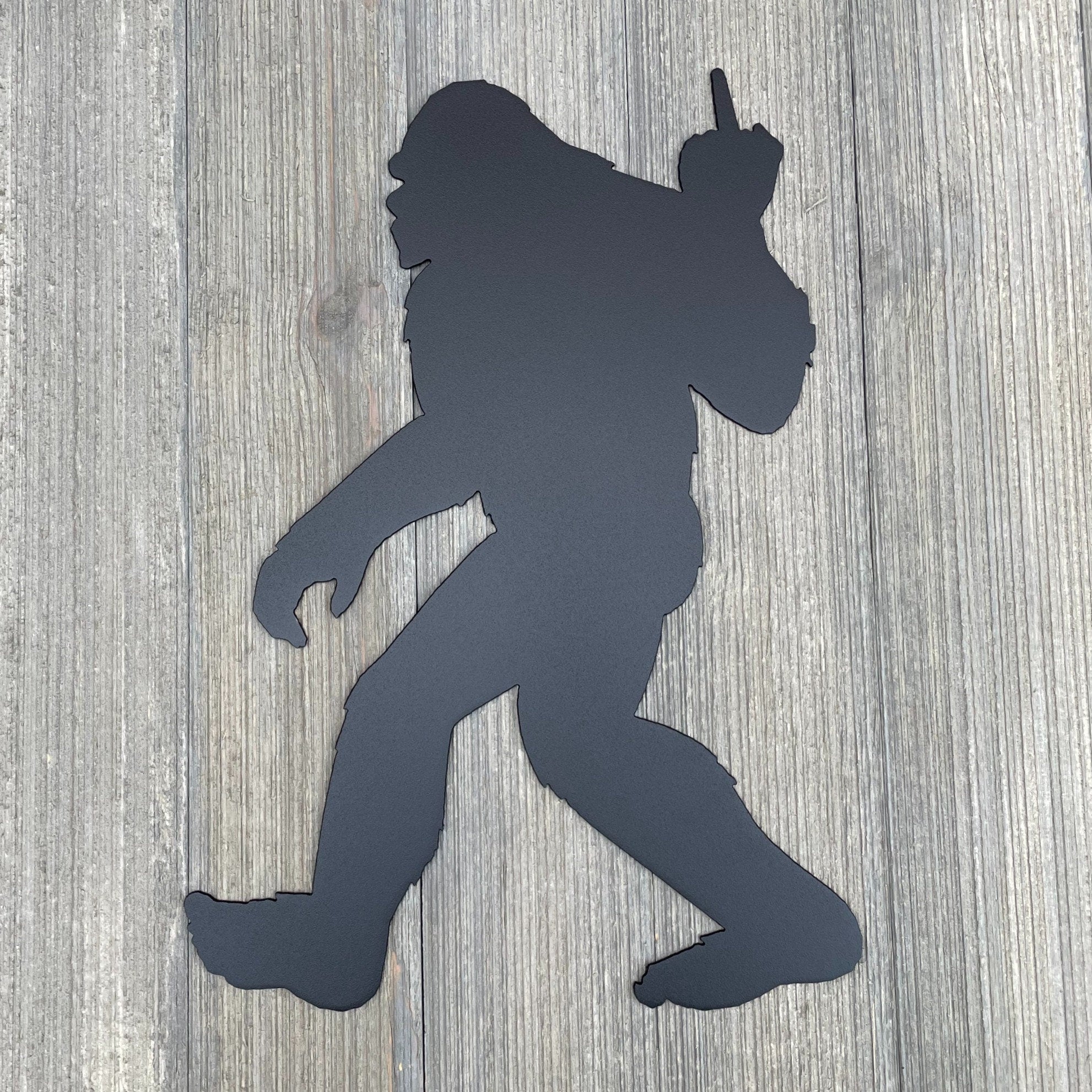 Sasquatch Salute: Metal Sign with Bigfoot Gesture - Bigfoot Middle Finger - Sasquatch Giving The Bird