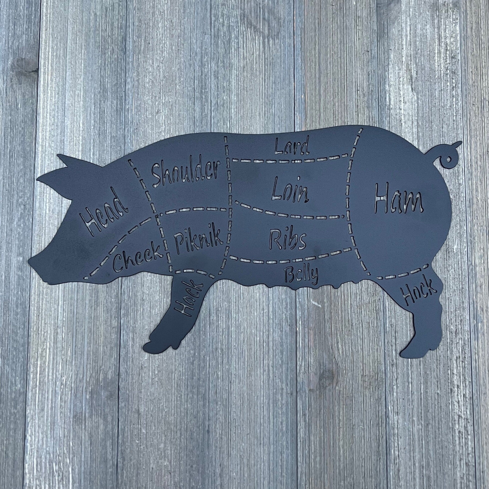 Artisan Cuts: Metal Pig Butcher Diagram Sign - Pork Cuts - BBQ Sign