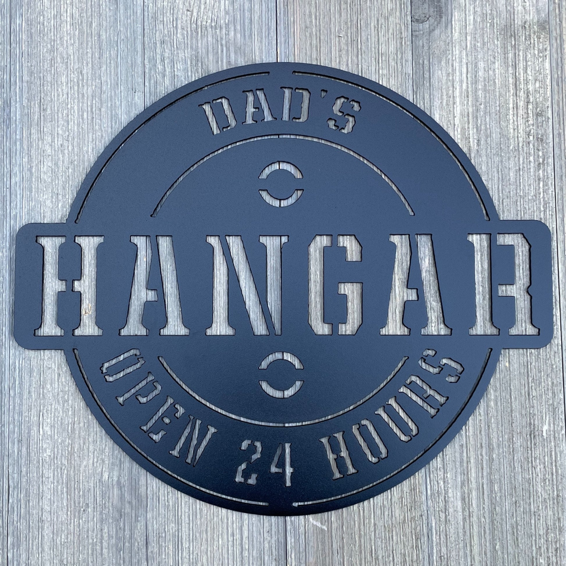 Dad's Hangar: Open 24 Hours Metal Sign - Gift For Dad - Gift For Pilot
