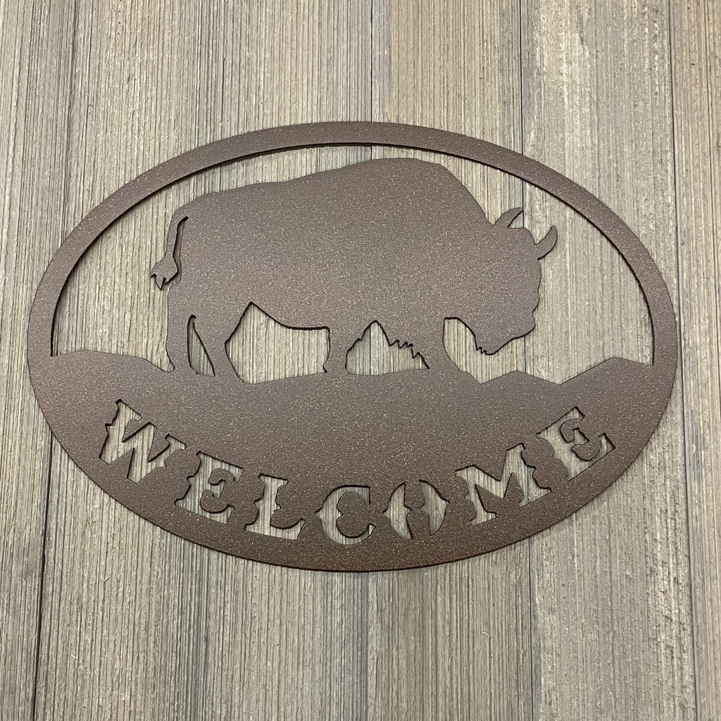Welcome to the Wild: Bison Welcome Metal Sign - Buffalo Welcome Sign