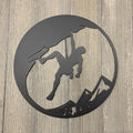 Rock Climbing Scene with Mountain Backdrop Metal Sign