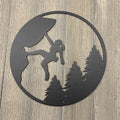 Metal Woman Rock Climbing Scene with Nature Backdrop