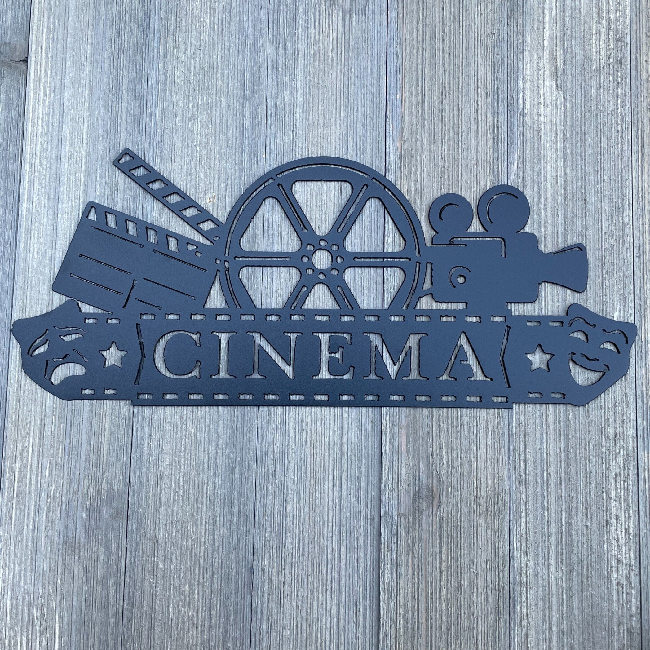 Home Theater Decor: Cinema Metal Sign with Movie Reel, Camera, Drama Masks, and Clapper – Perfect for Film Enthusiasts! Movie Room Decor