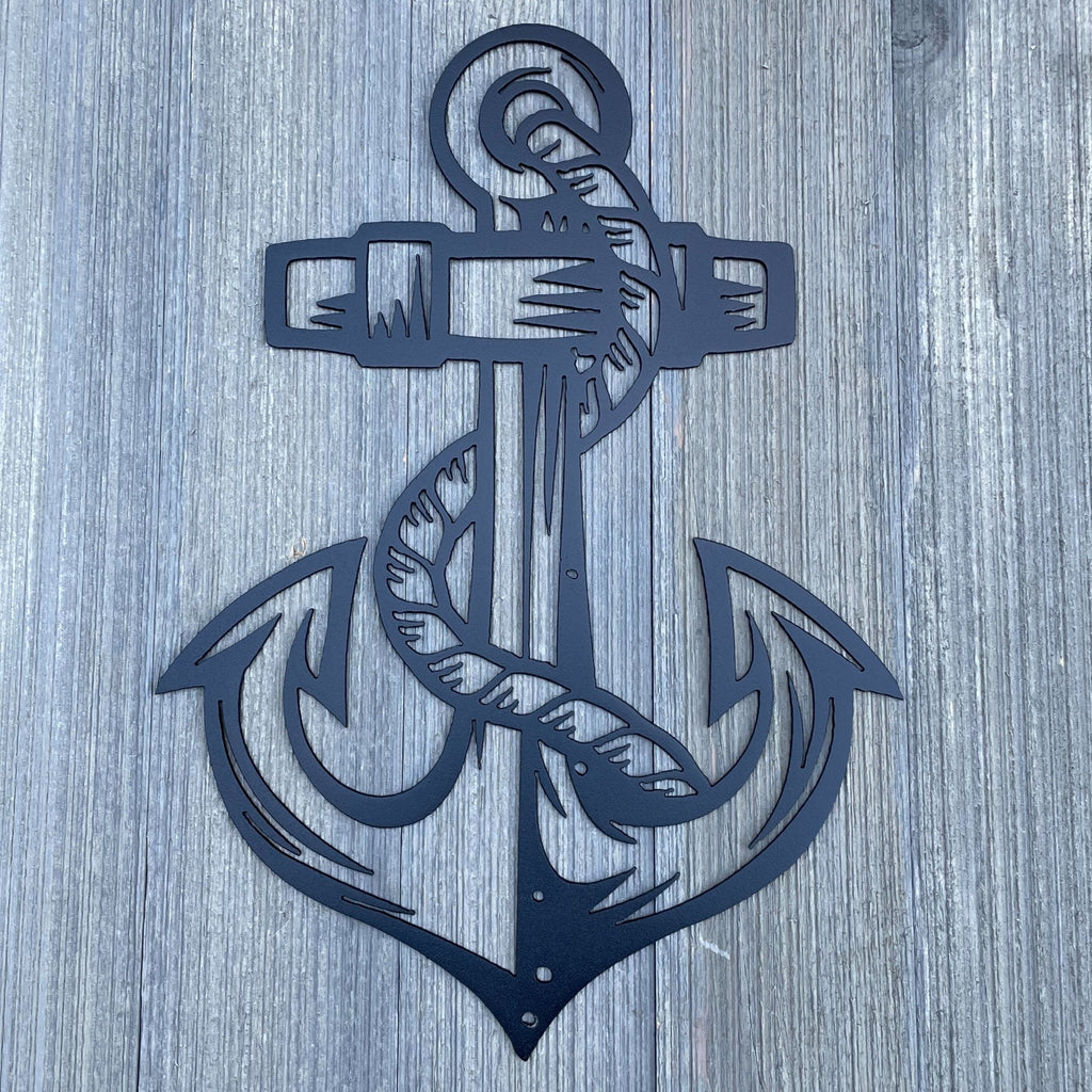 Nautical Elegance: Anchor and Rope Metal Sign for Coastal Decor