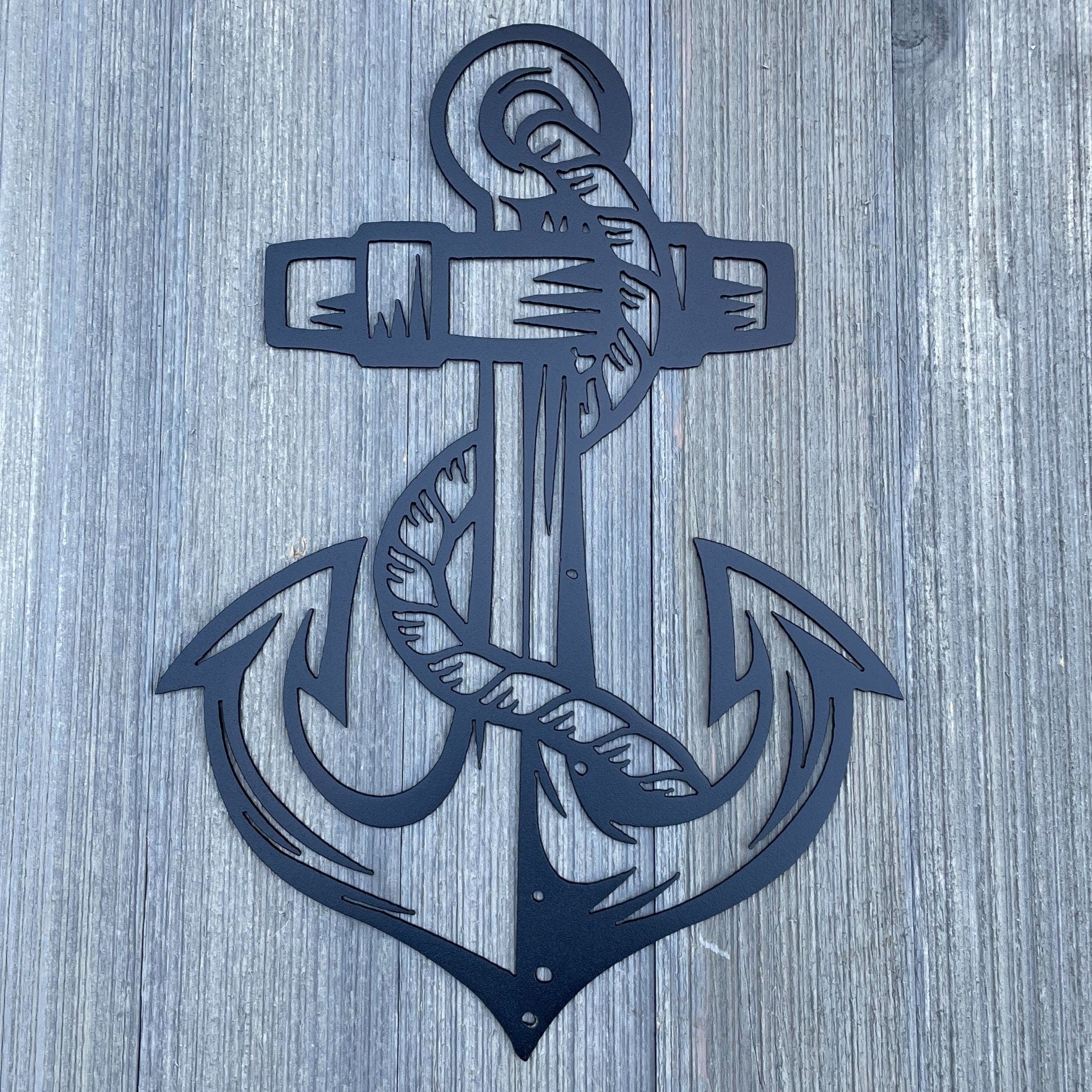 Nautical Elegance: Anchor and Rope Metal Sign for Coastal Decor