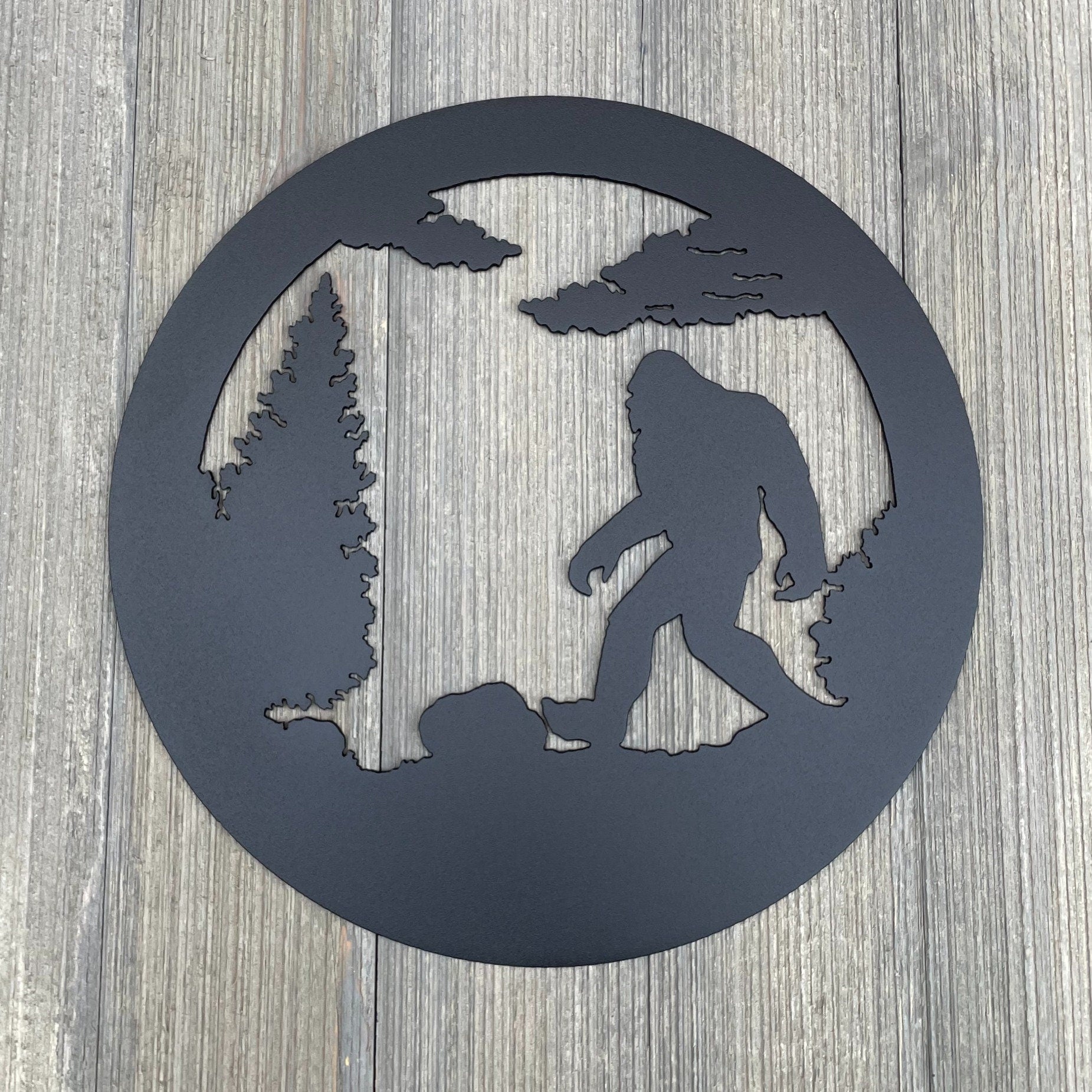 Bigfoot In The Woods - Sasquatch In The Woods - Metal Sign Cutout