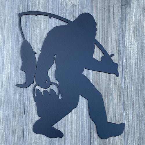 Bigfoot Gone Fishing - Sasquatch Angler: Metal Sign with Fishing Bigfoot - Metal Sign Cutout