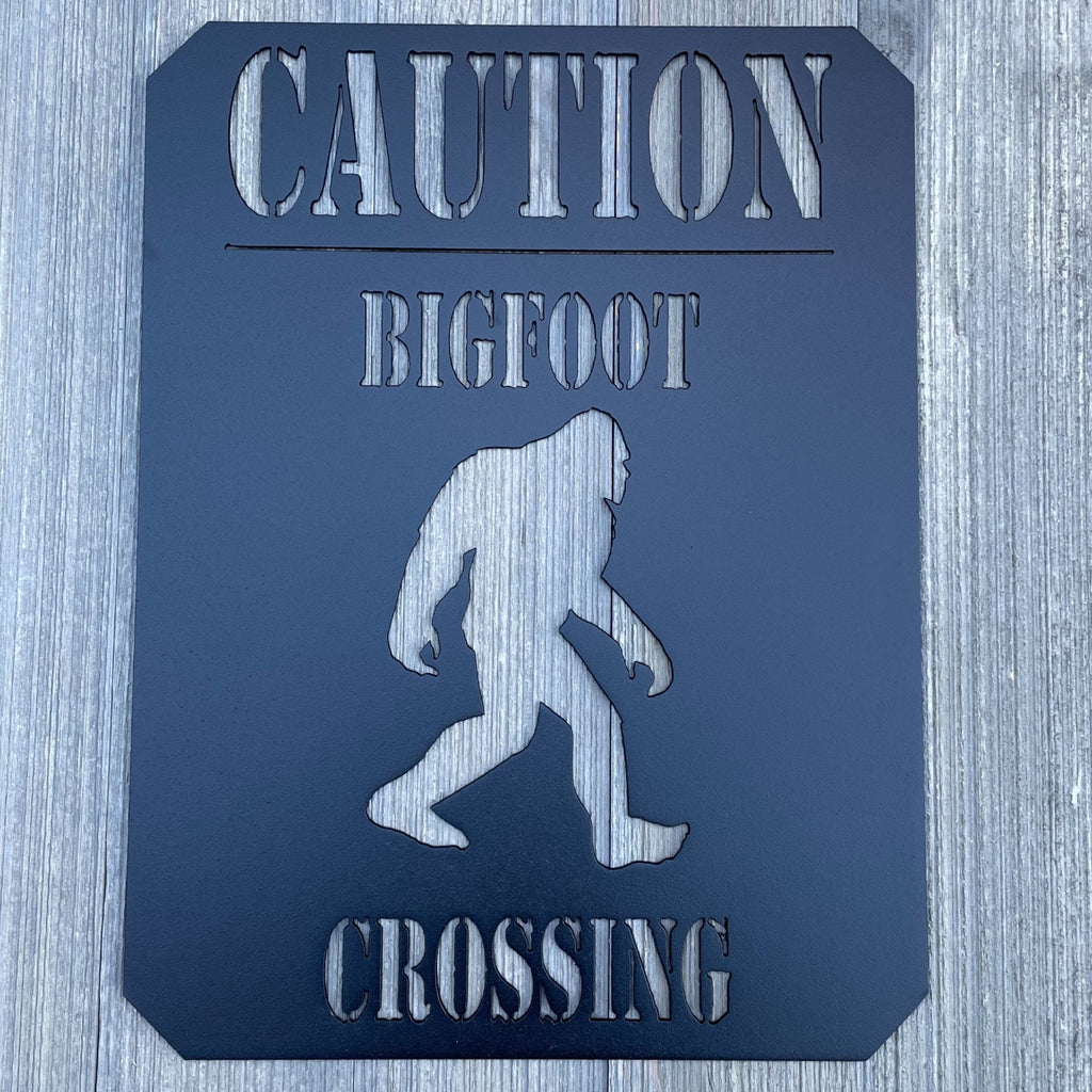 CAUTION Bigfoot Crossing Metal Sign Cutout - Sasquatch XING