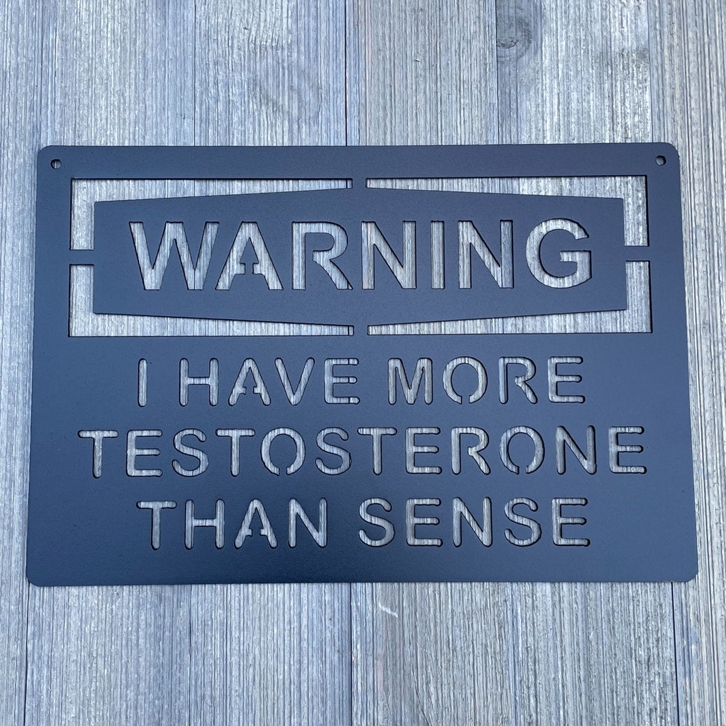 Warning: I Have More Testosterone Than Sense - Metal Sign - Humorous Decor
