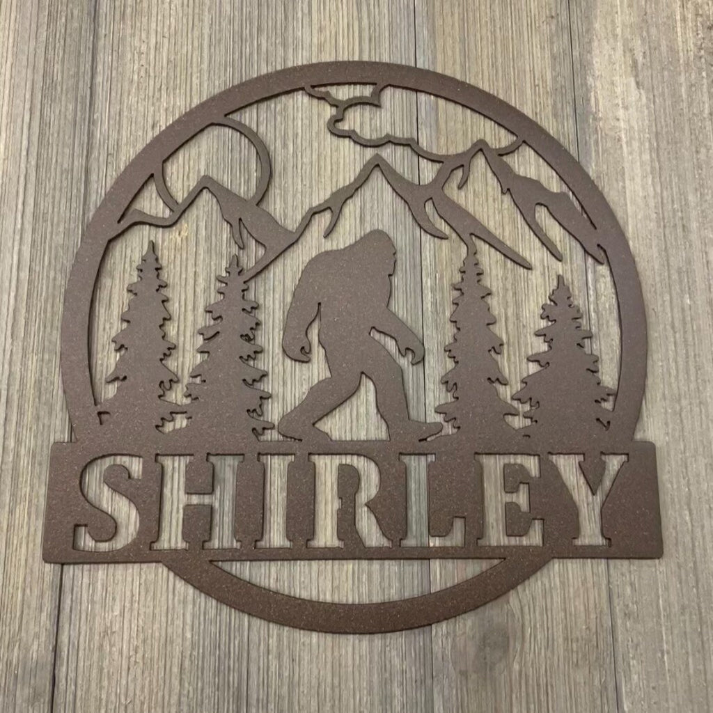 Bigfoot Monogram Metal Sign Cutout - Custom Big Foot Sign - Personalized Powder Coated Metal Name Sign -Sasquatch Design -Family Name Sign